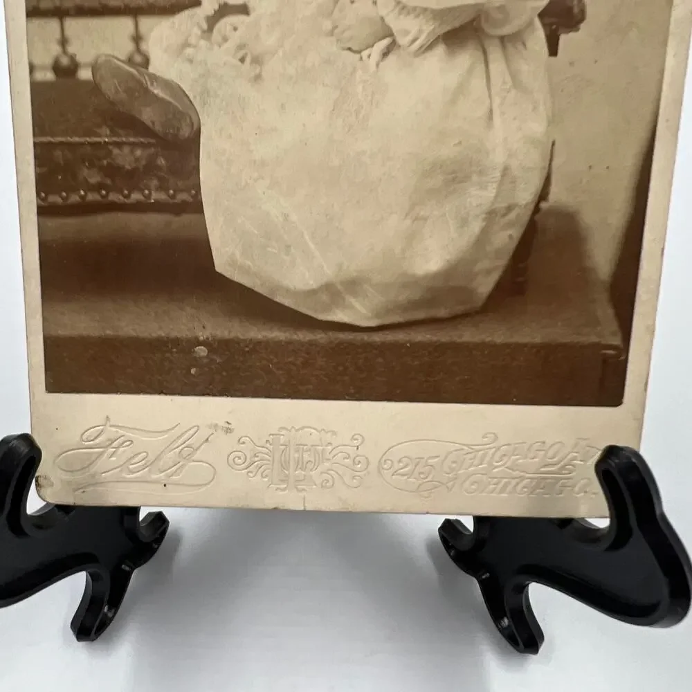 Antique Mounted‎ Black White Photo Gown Baby 1800's 215 East Chicago Avenue